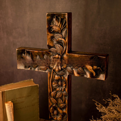 Wooden Madonna Rose Cross