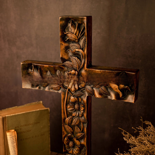 Wooden Madonna Rose Cross